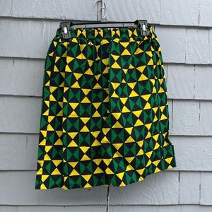 African prints Green and yellow shorts.